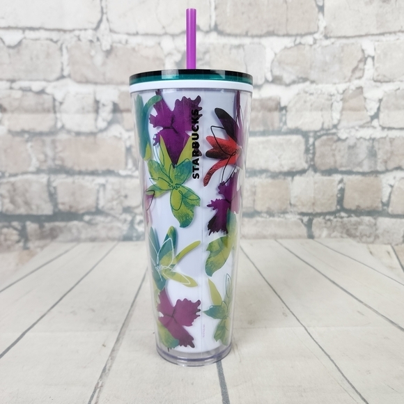 Starbucks 2022 Spring Purple  Green Floral 24 oz Tumbler Cold Cup - Picture 2 of 11